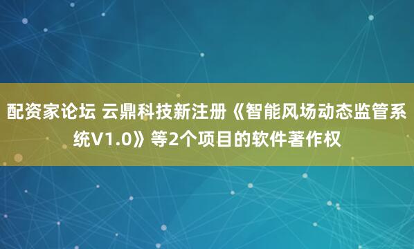 配资家论坛 云鼎科技新注册《智能风场动态监管系统V1.0》等2个项目的软件著作权